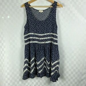 Tea n Cup Navy Blue and White Floral Shirt Dress Lace Flowy Boho Feminine